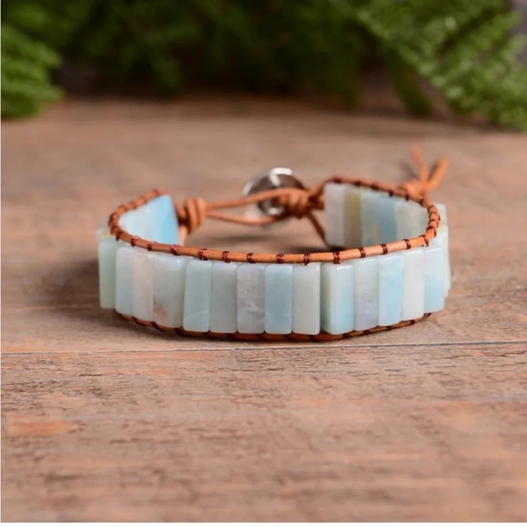 Handmade Bohemian Crystal tube leather bracelet. - Picture 3 of 7